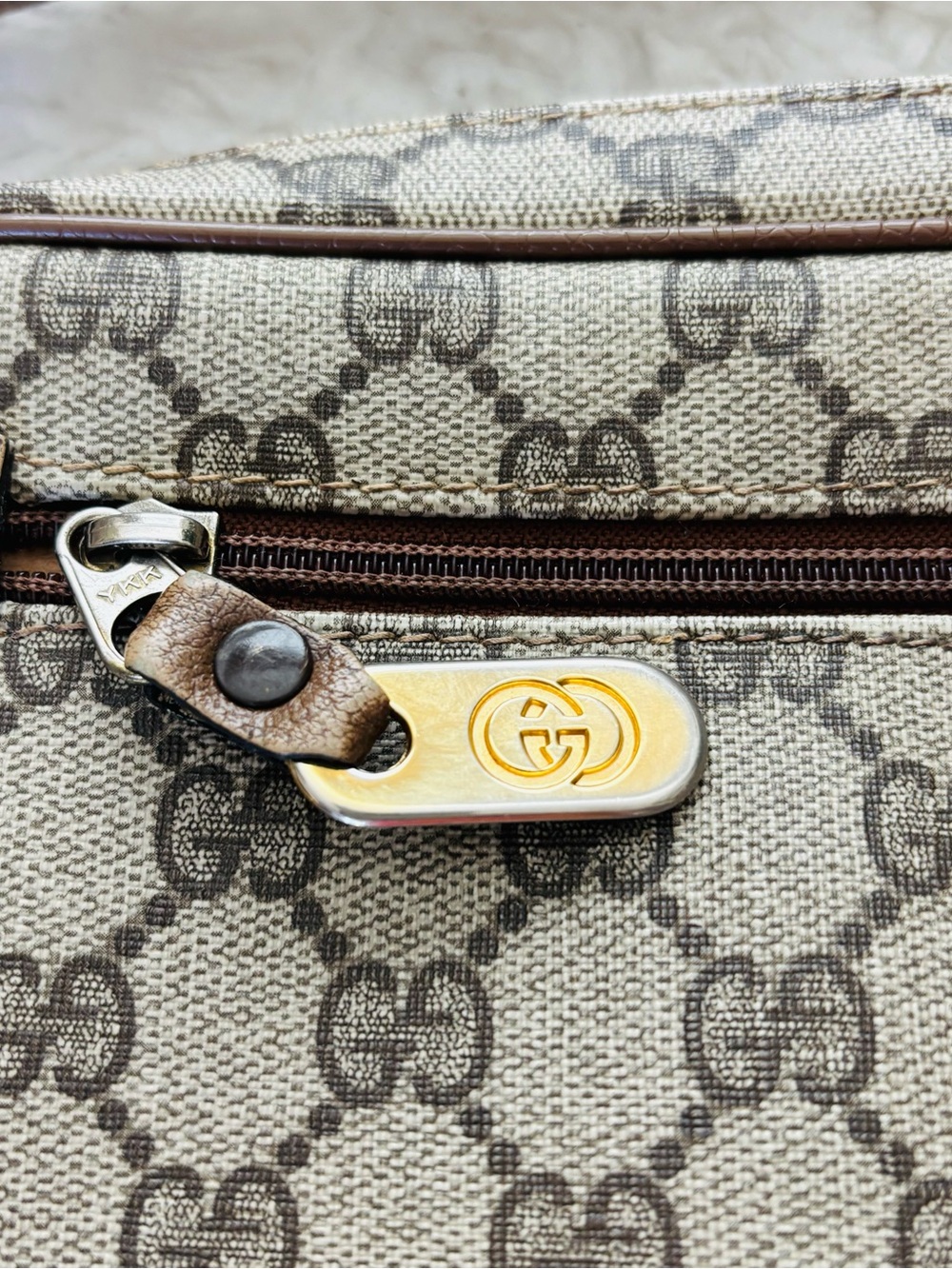 Gucci Vintage Sherry Line PVC GG Logo Brown/Beige Leather Small Shoulder Bag - Picture 4 of 16